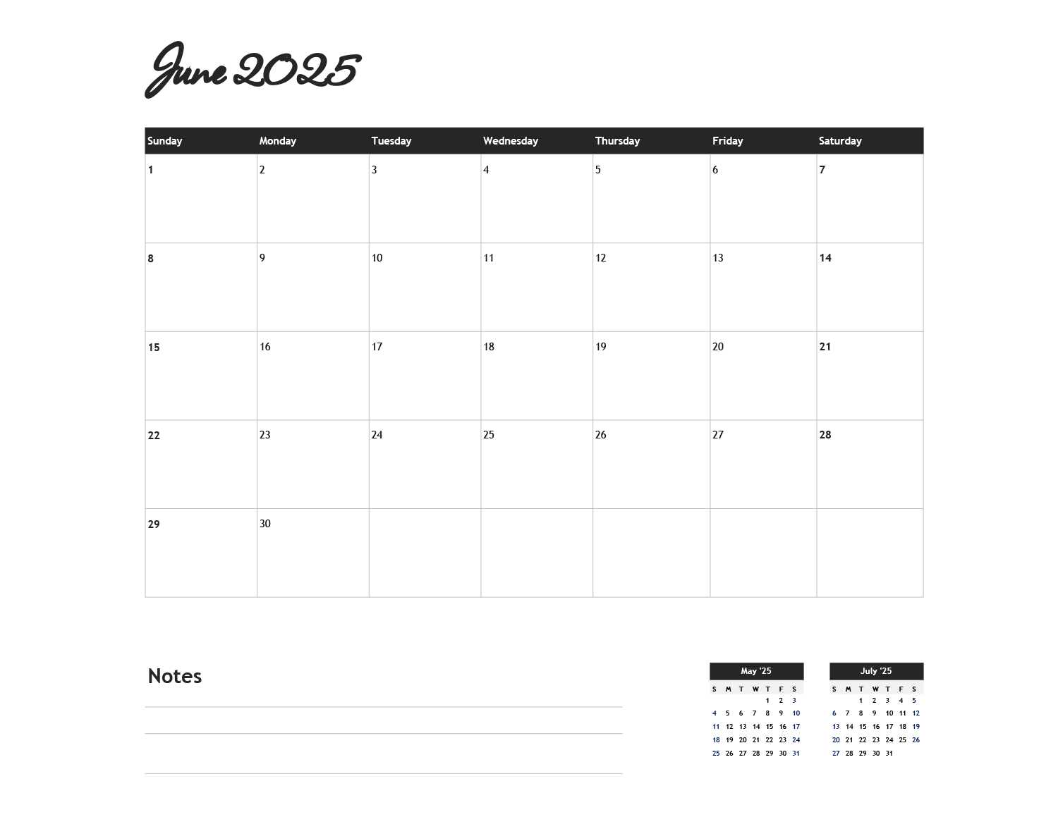 calendar template june