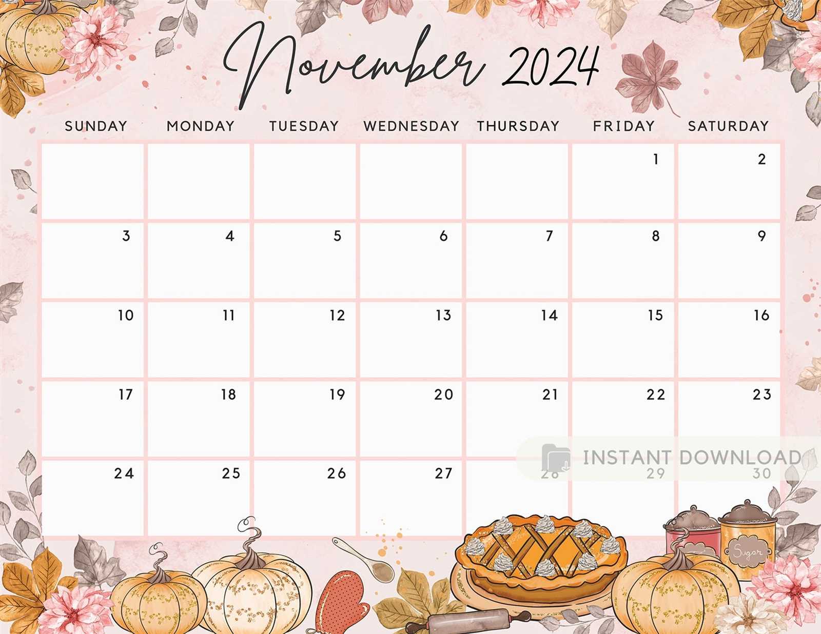 nov calendar template