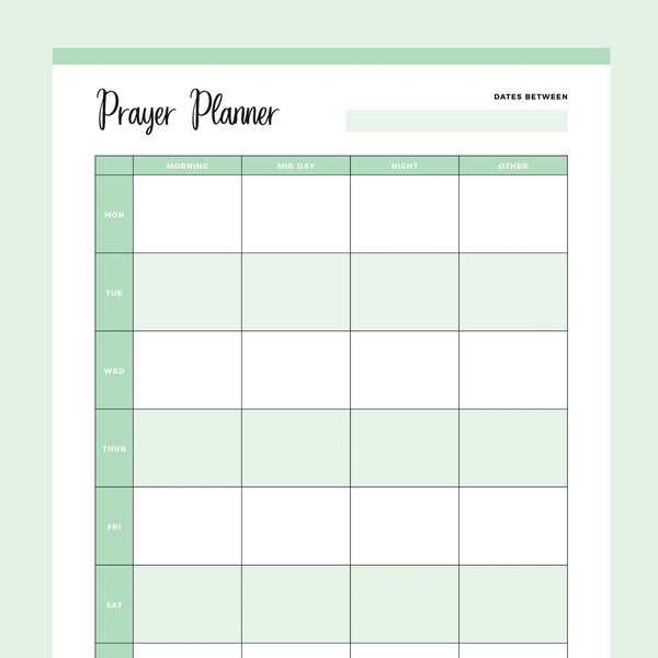 prayer calendar template