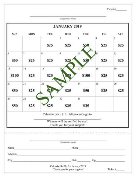 fundraiser editable free calendar raffle template