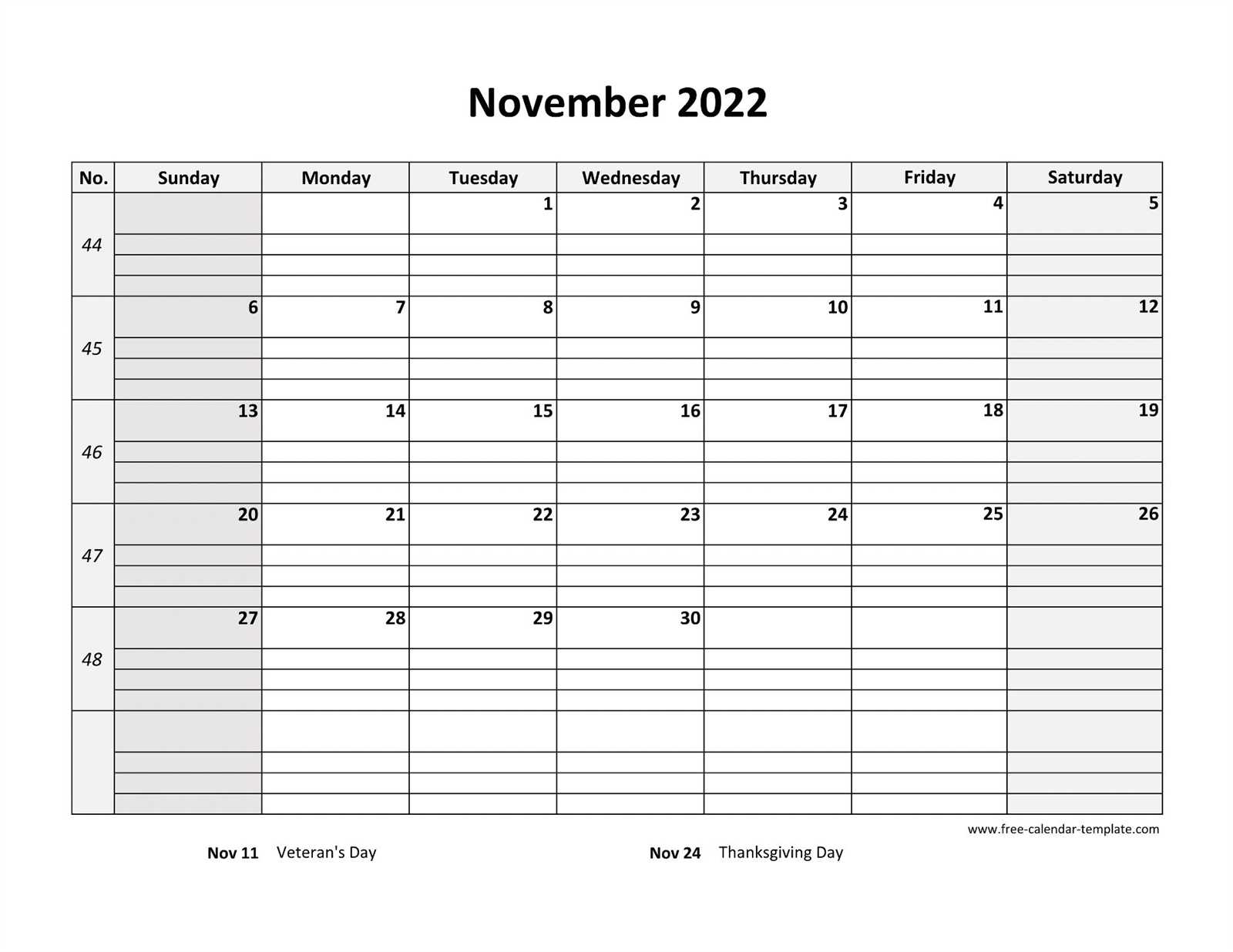 november calendar template