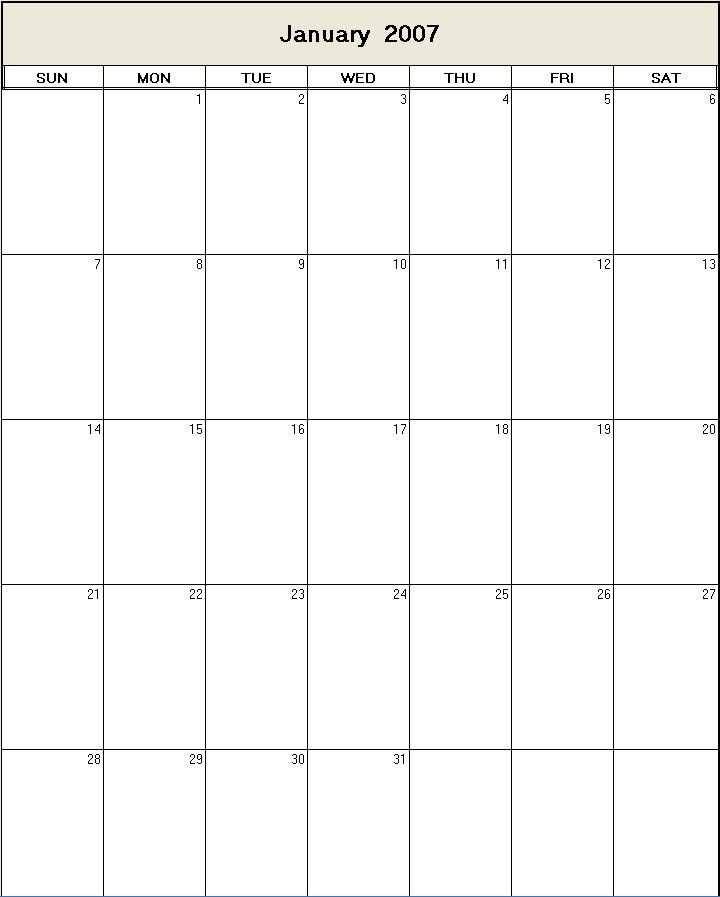 calendar template 2007