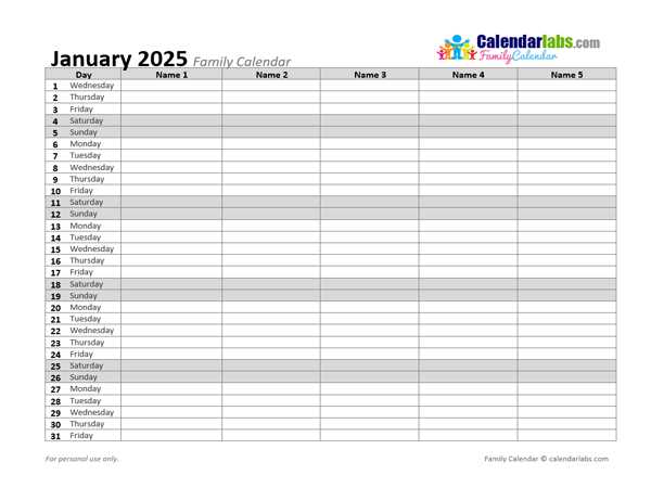 6 month calendar template 2025