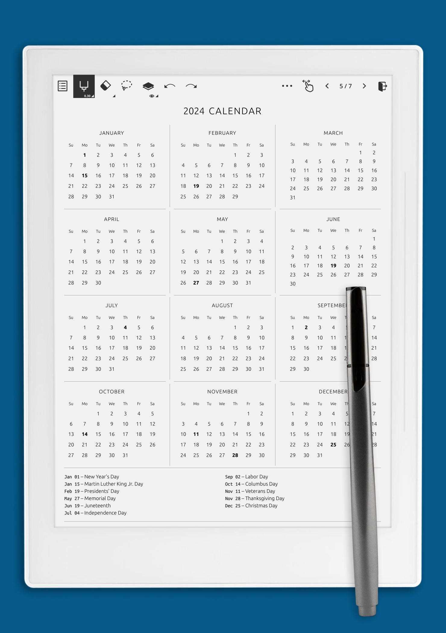 free holiday calendar templates