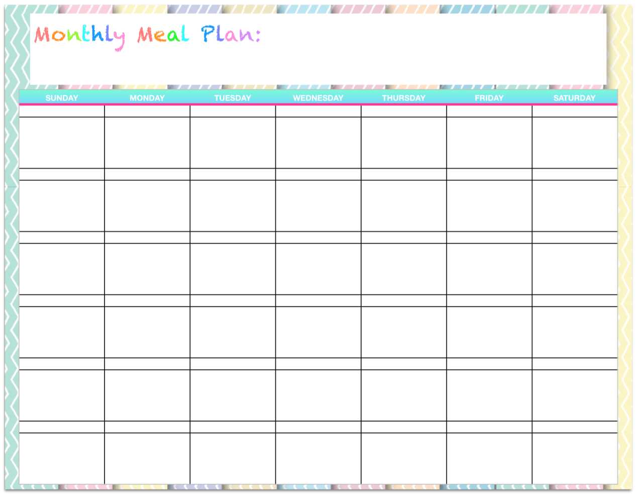 monthly meal calendar template