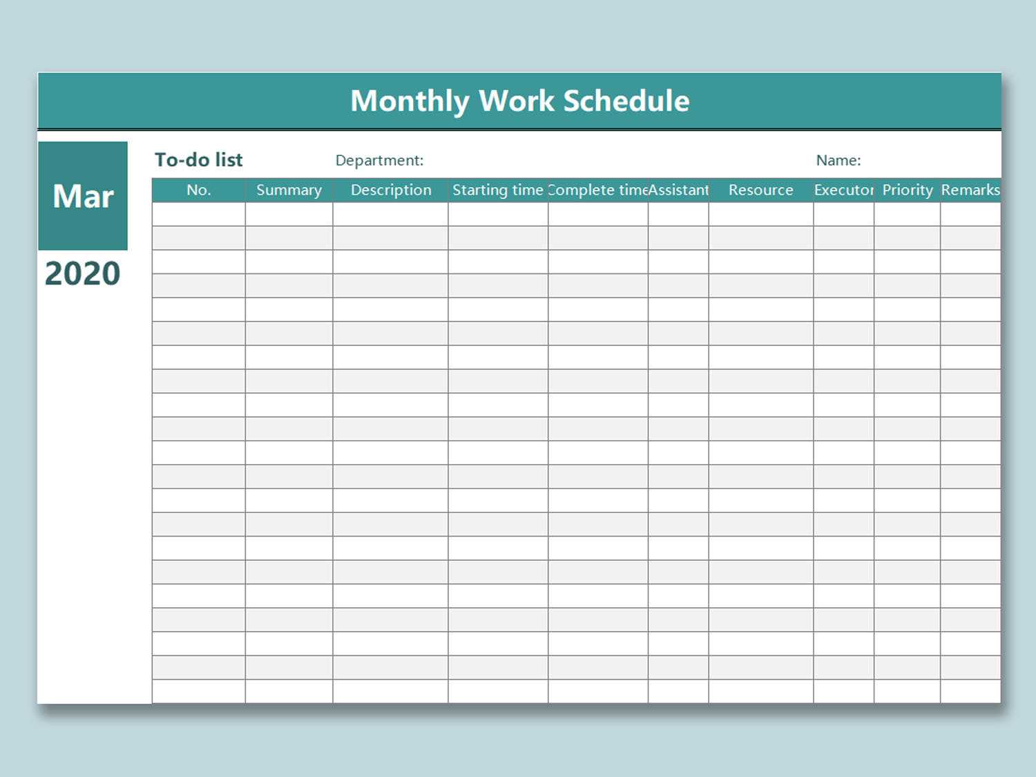 work calendar template