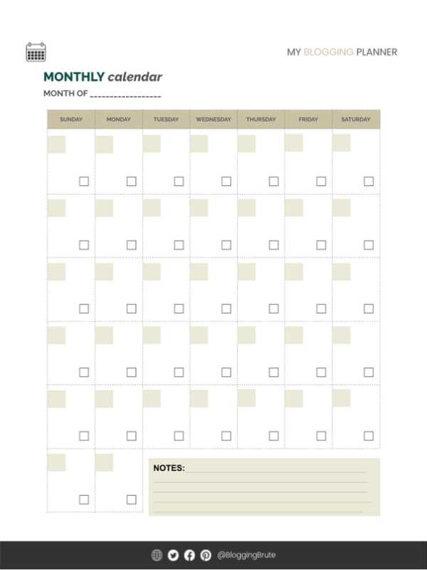 blogging calendar template