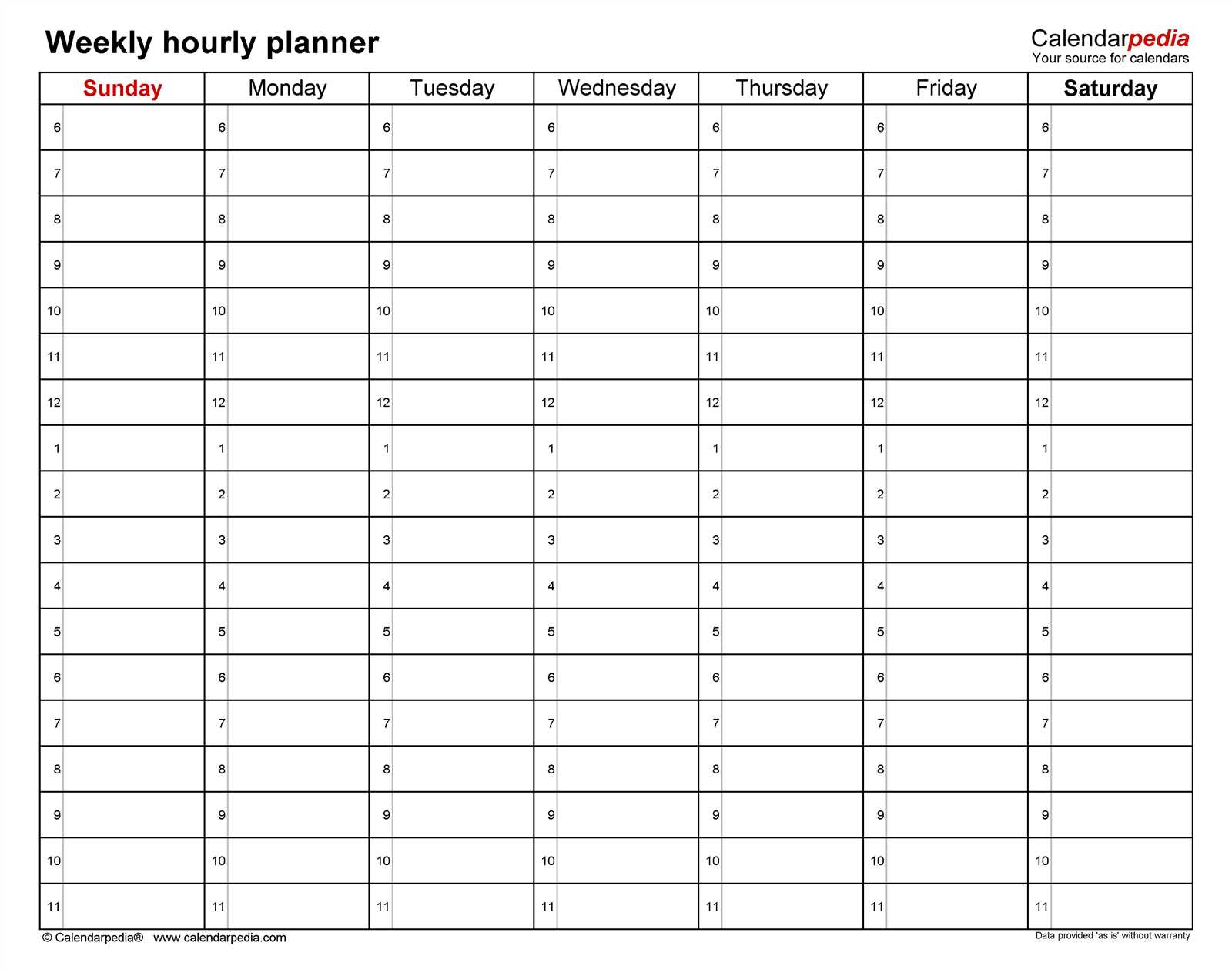 calendar by hour template