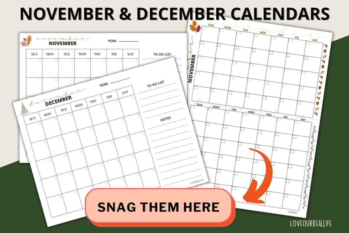 november calendar template printable