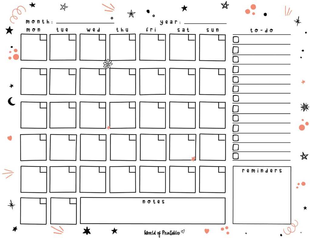 large box monthly calendar template