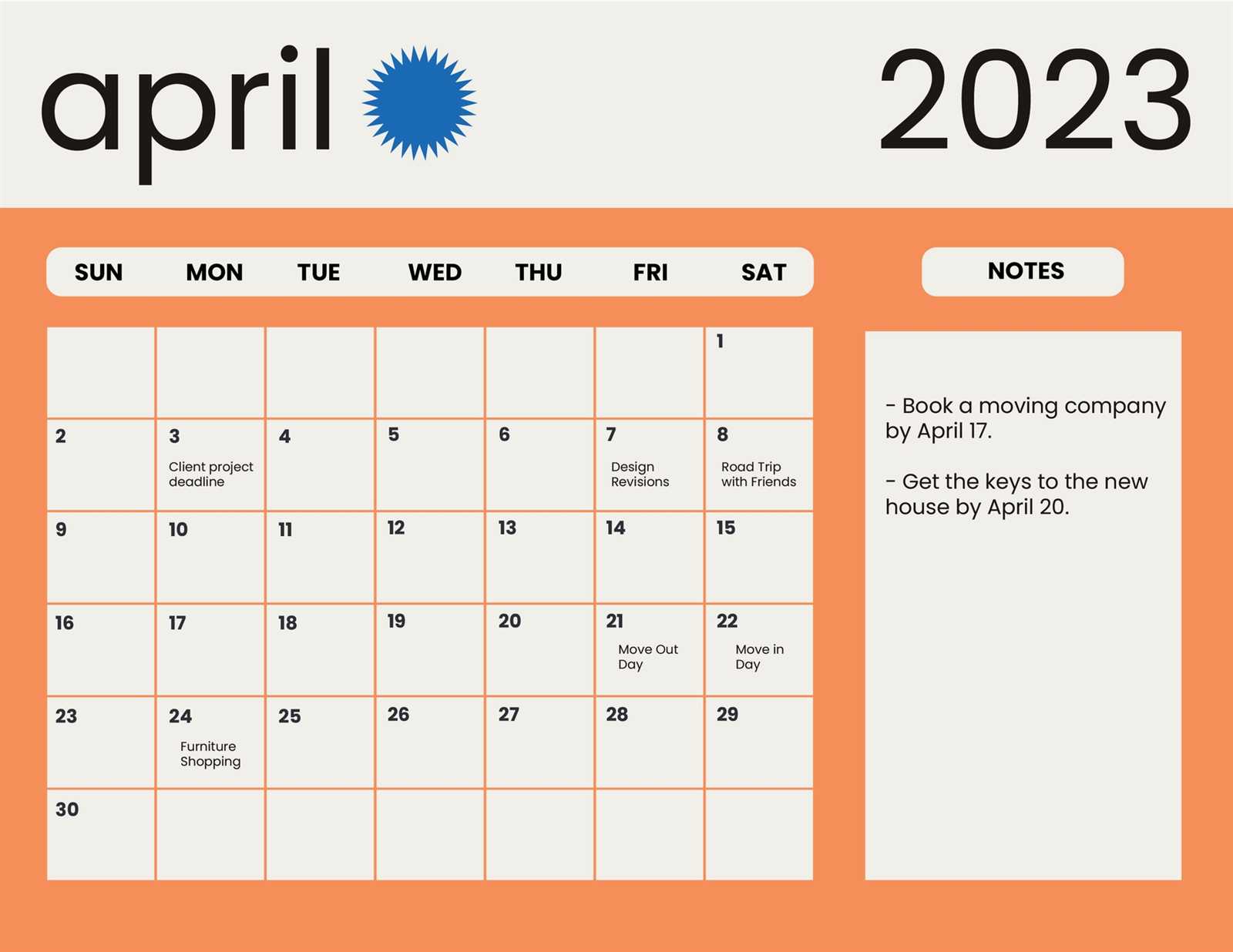 moving calendar template