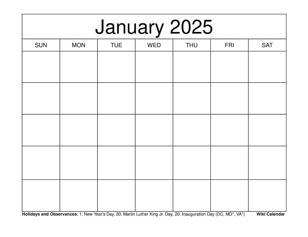 free january calendar template