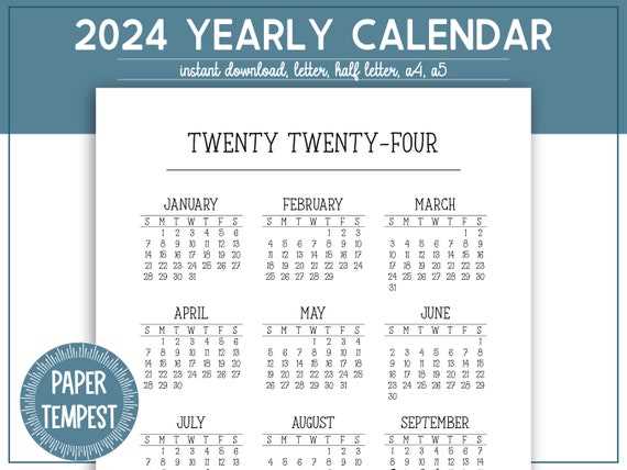 year calendar one page template