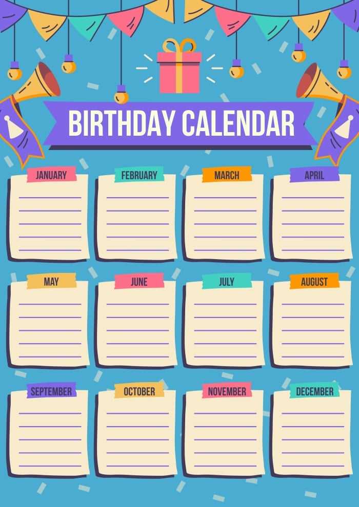 fillable birthday calendar template