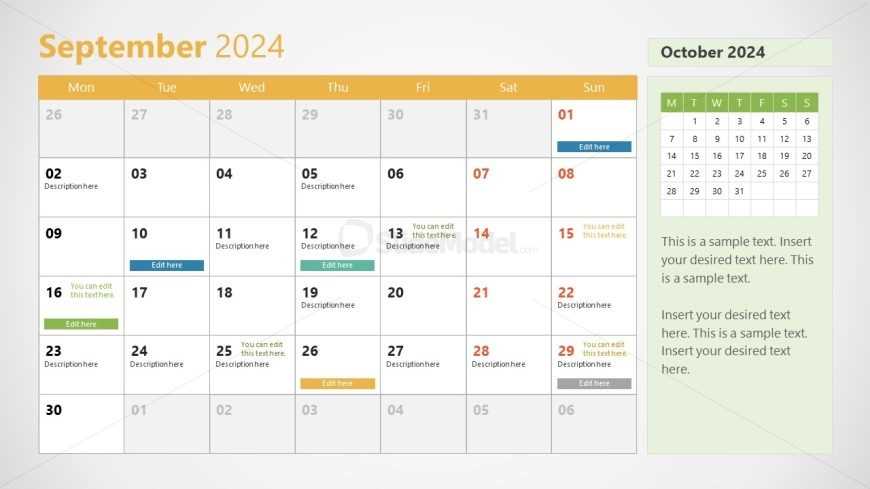 calendar template ppt free download