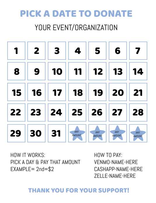 printable calendar fundraiser template free