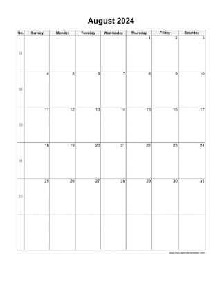 free august calendar template