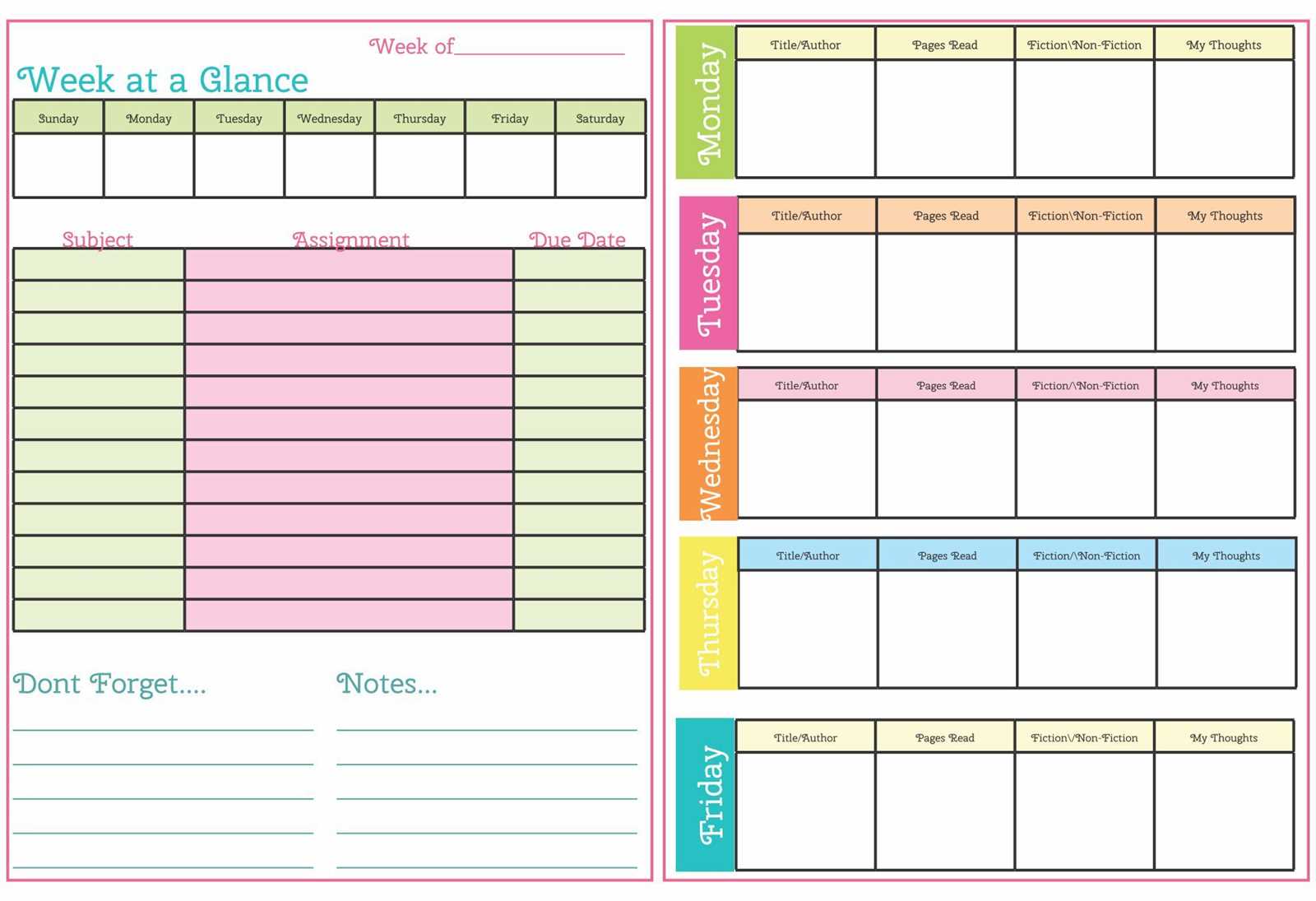 assignment calendar template free