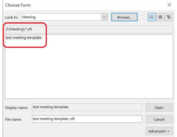 outlook calendar meeting template