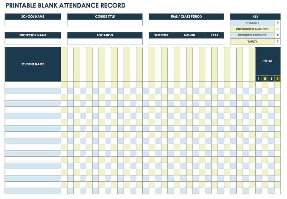 free attendance calendar template