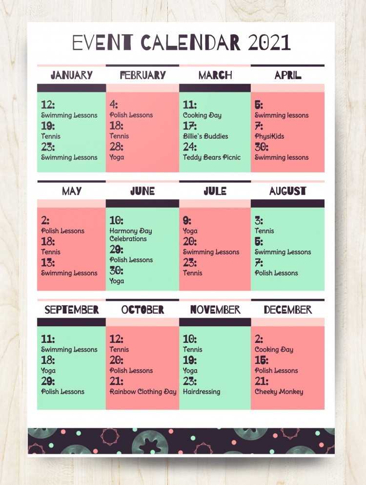 events calendar template