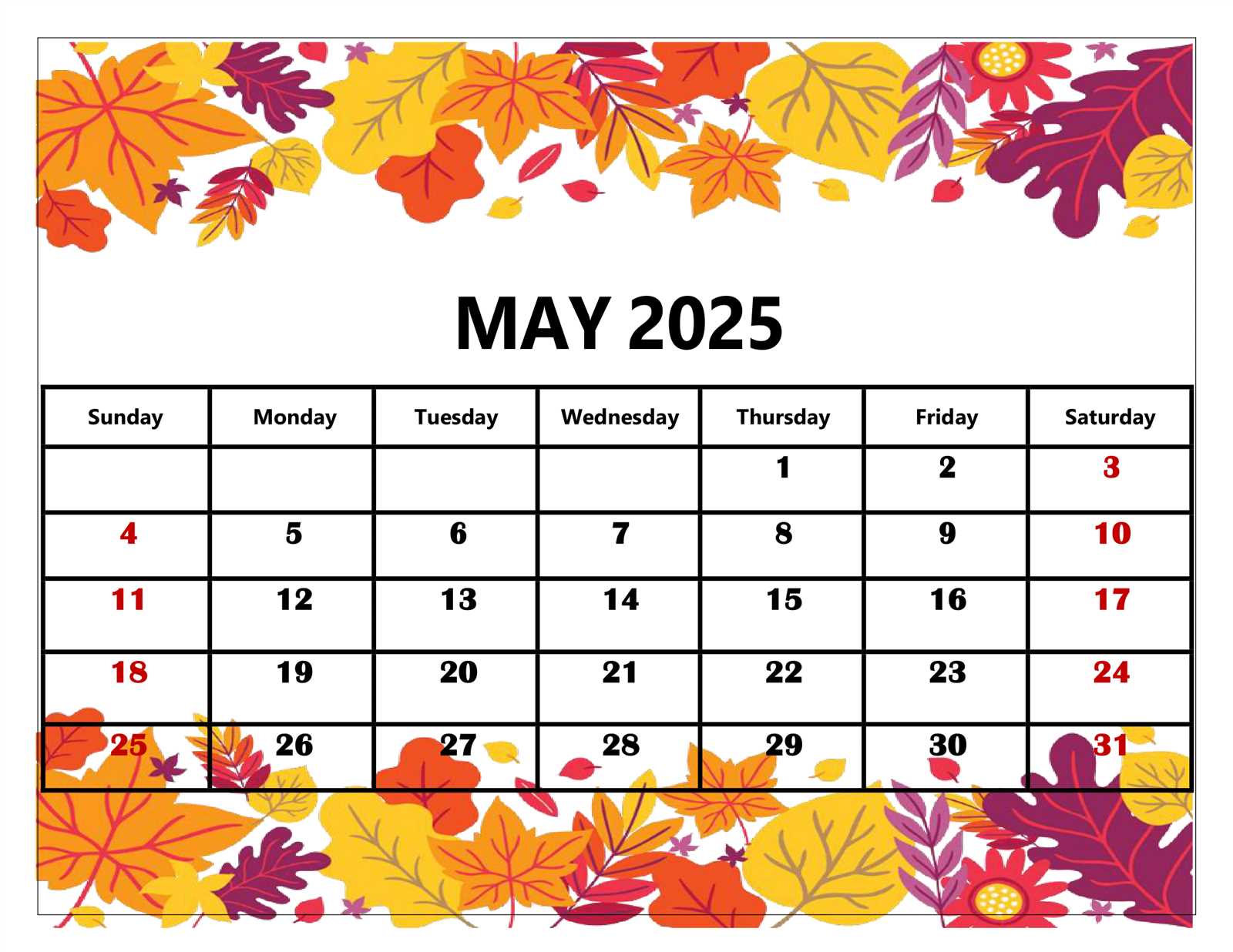 2025 may calendar template