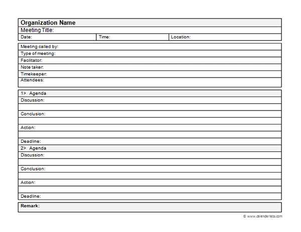 meeting calendar template