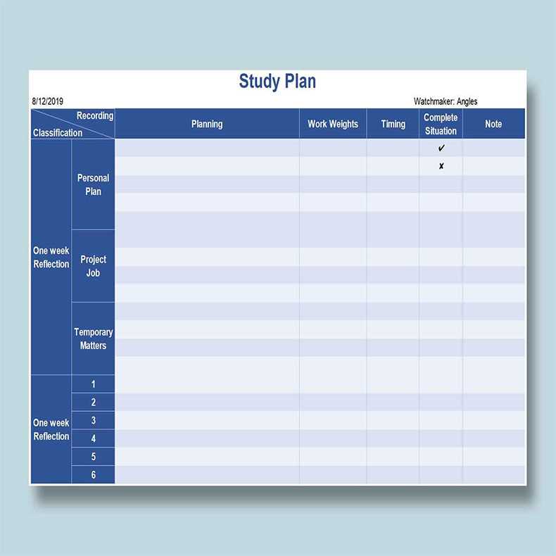 study plan calendar template