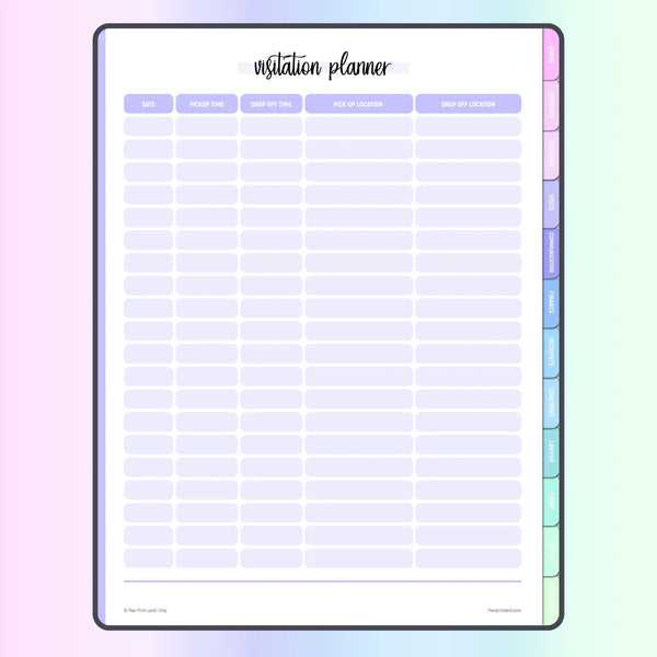 visitation calendar template