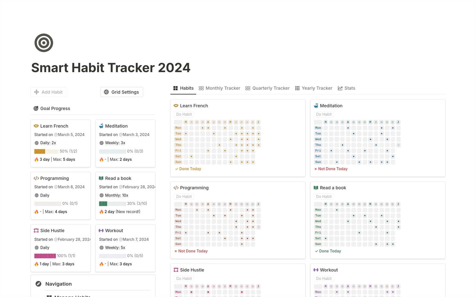 tracking calendar template