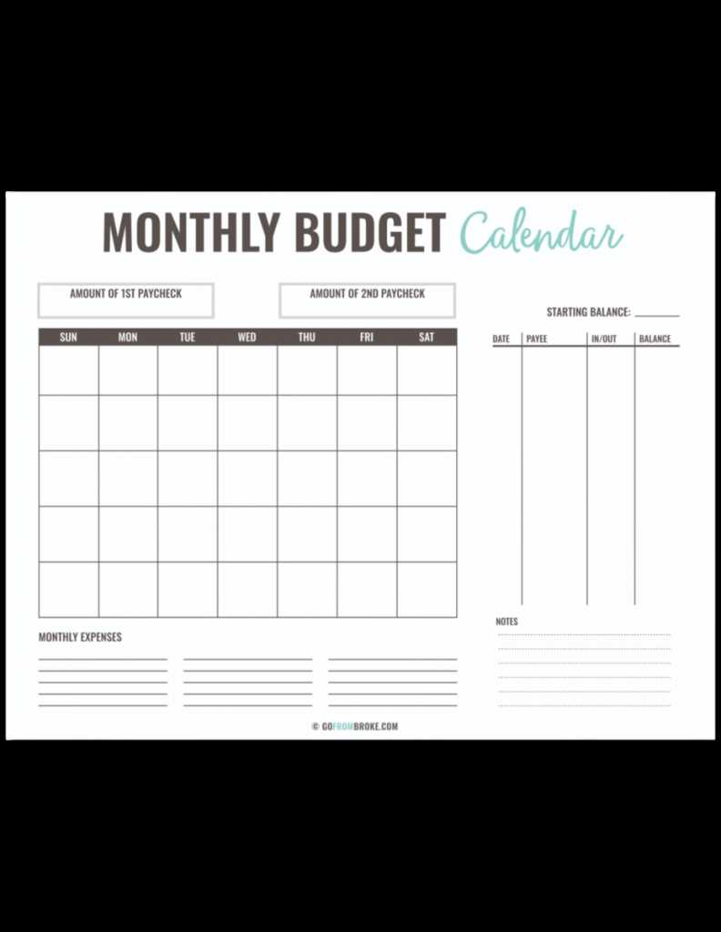 template free printable budget calendar