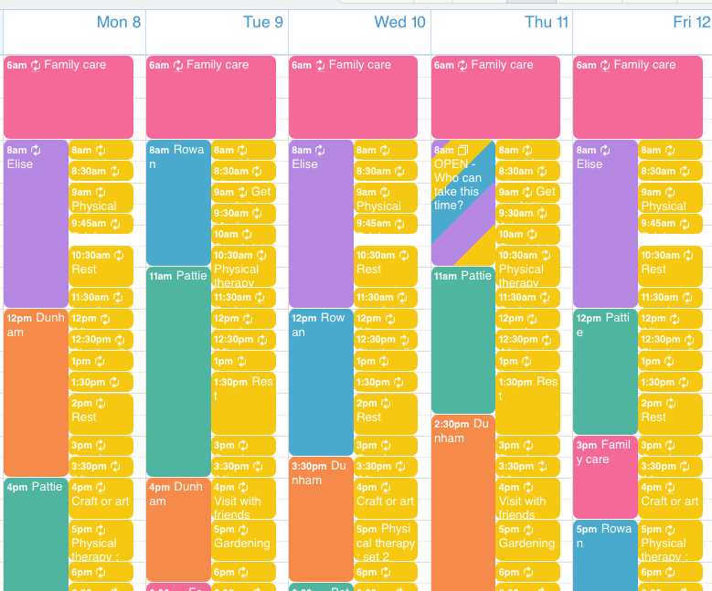 caregiver calendar template