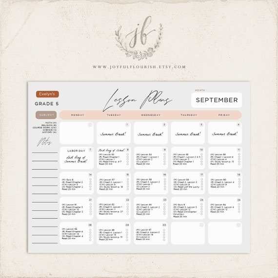 calendar lesson plan template