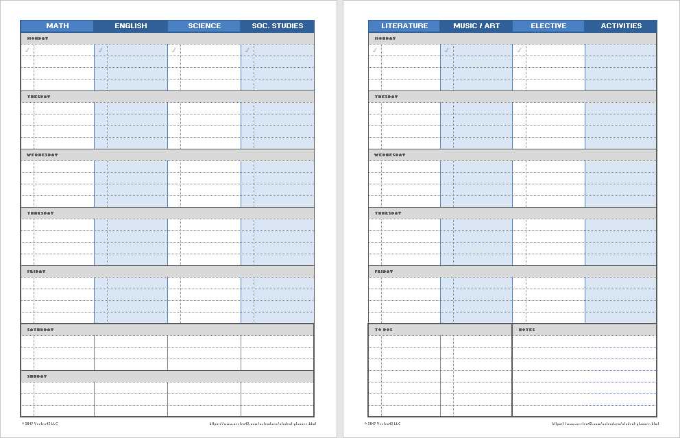 student assignment calendar template