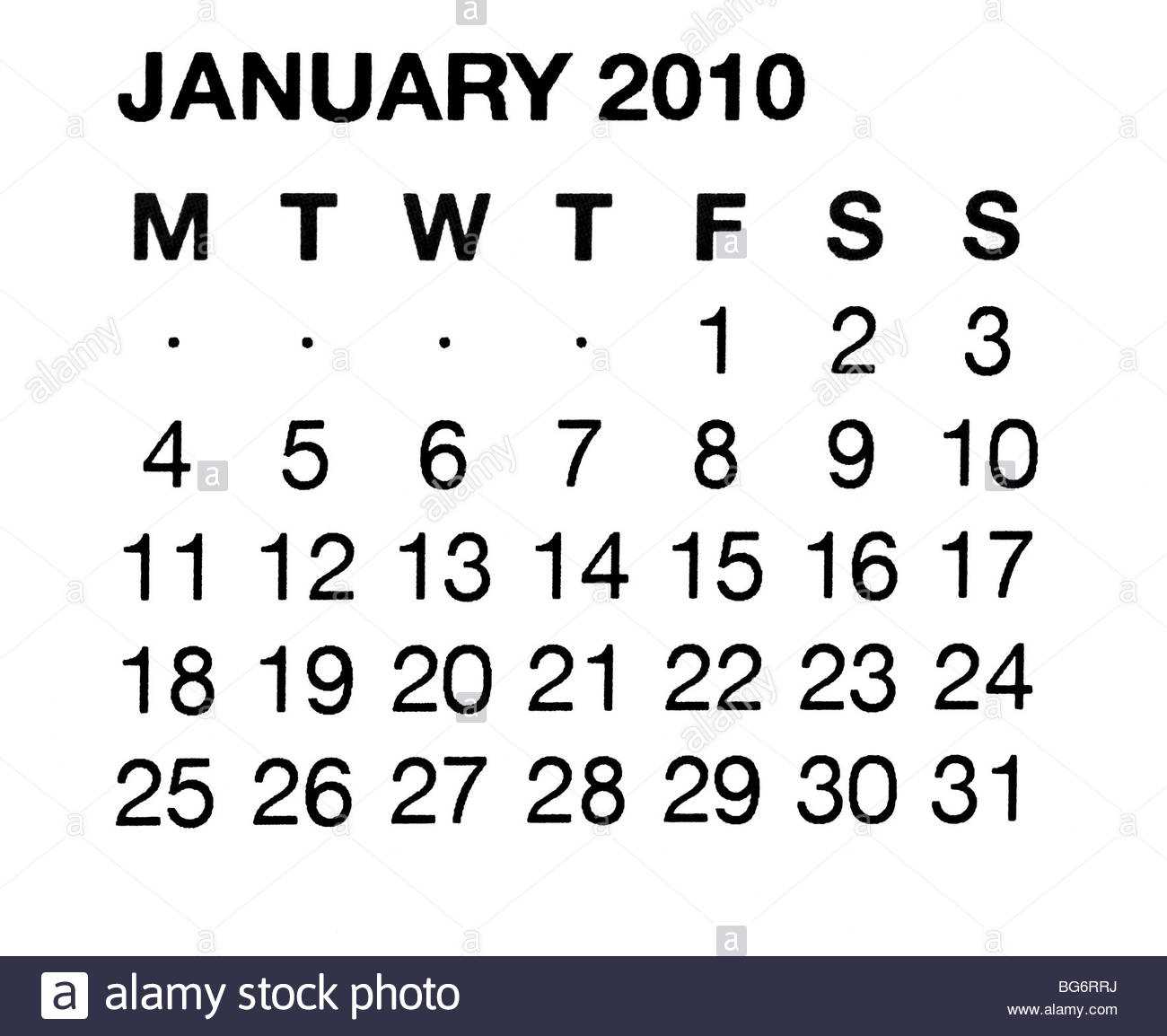 2010 monthly calendar template