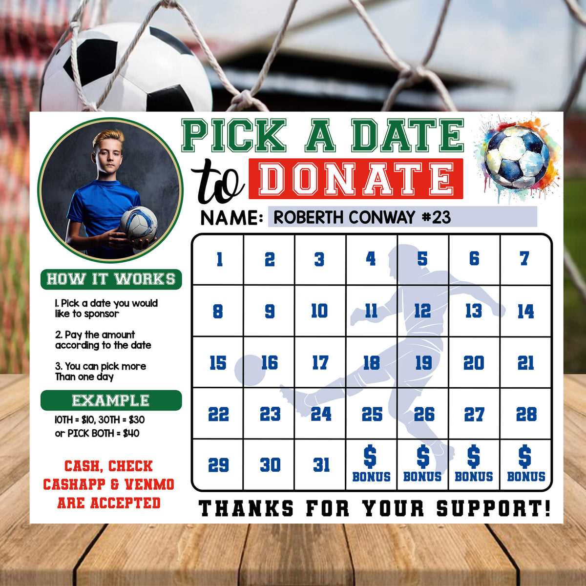 calendar donation fundraiser template