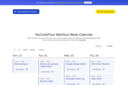 webflow calendar template