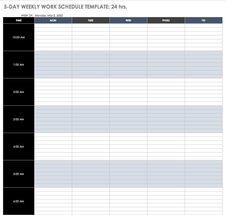 week calendar template with hours