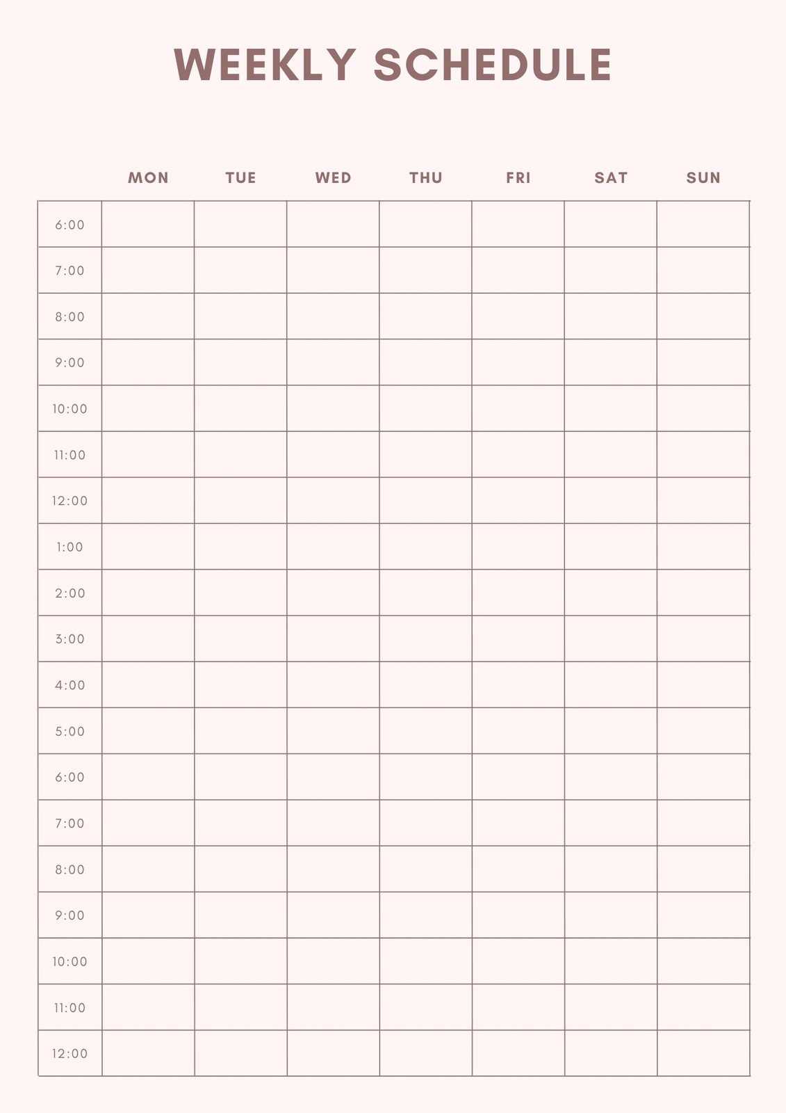 week calendar template with hours