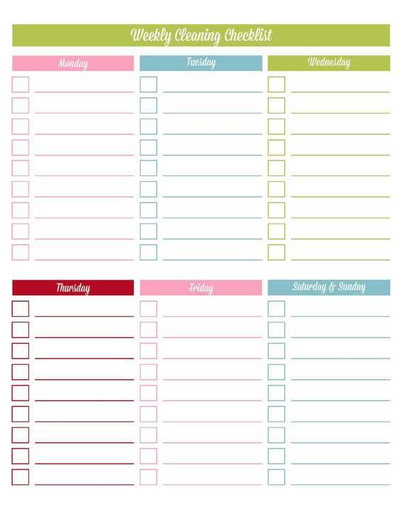 weekly calendar checklist template