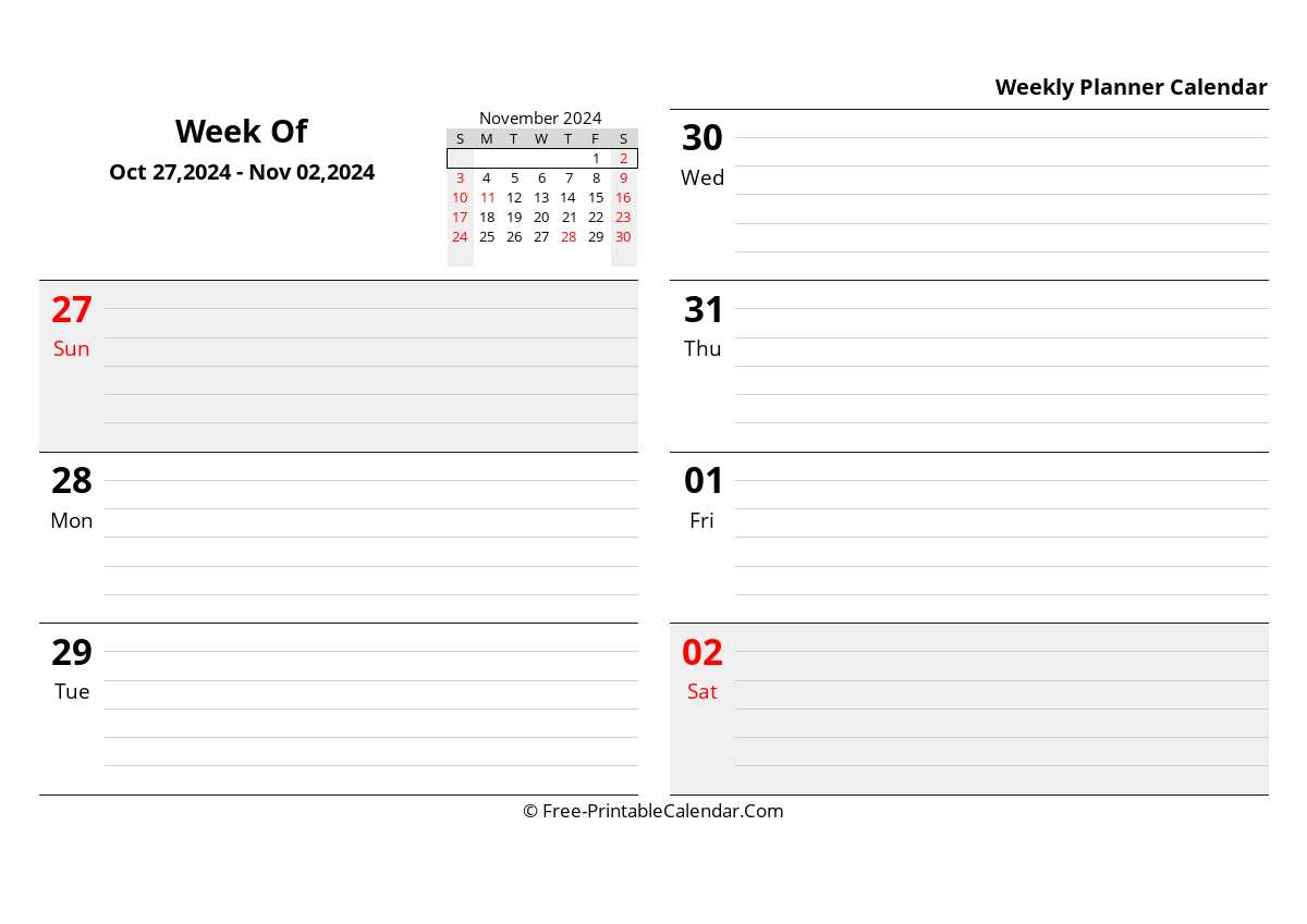 weekly calendar schedule template free