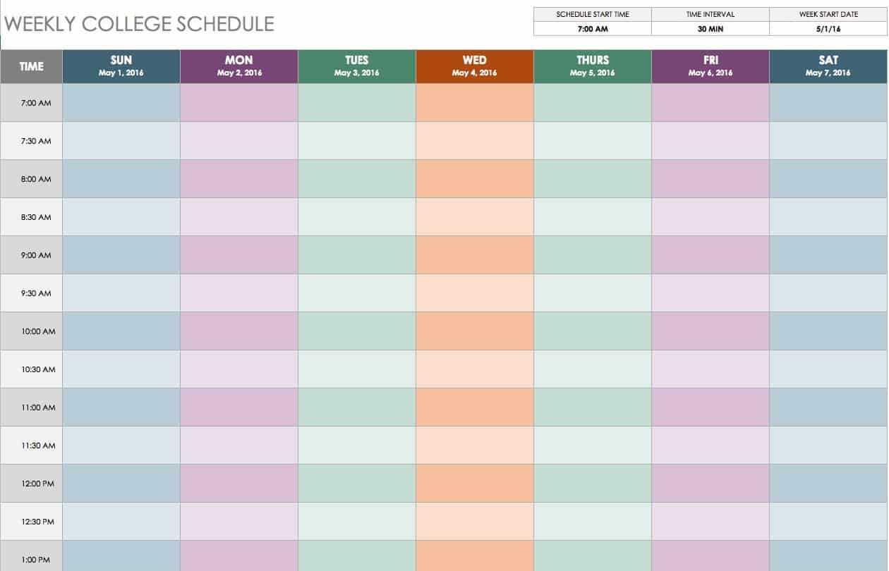 weekly calendar schedule template