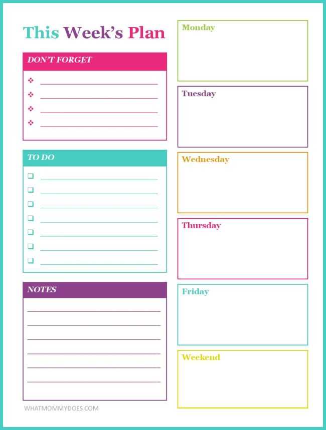 weekly calendar template free printable