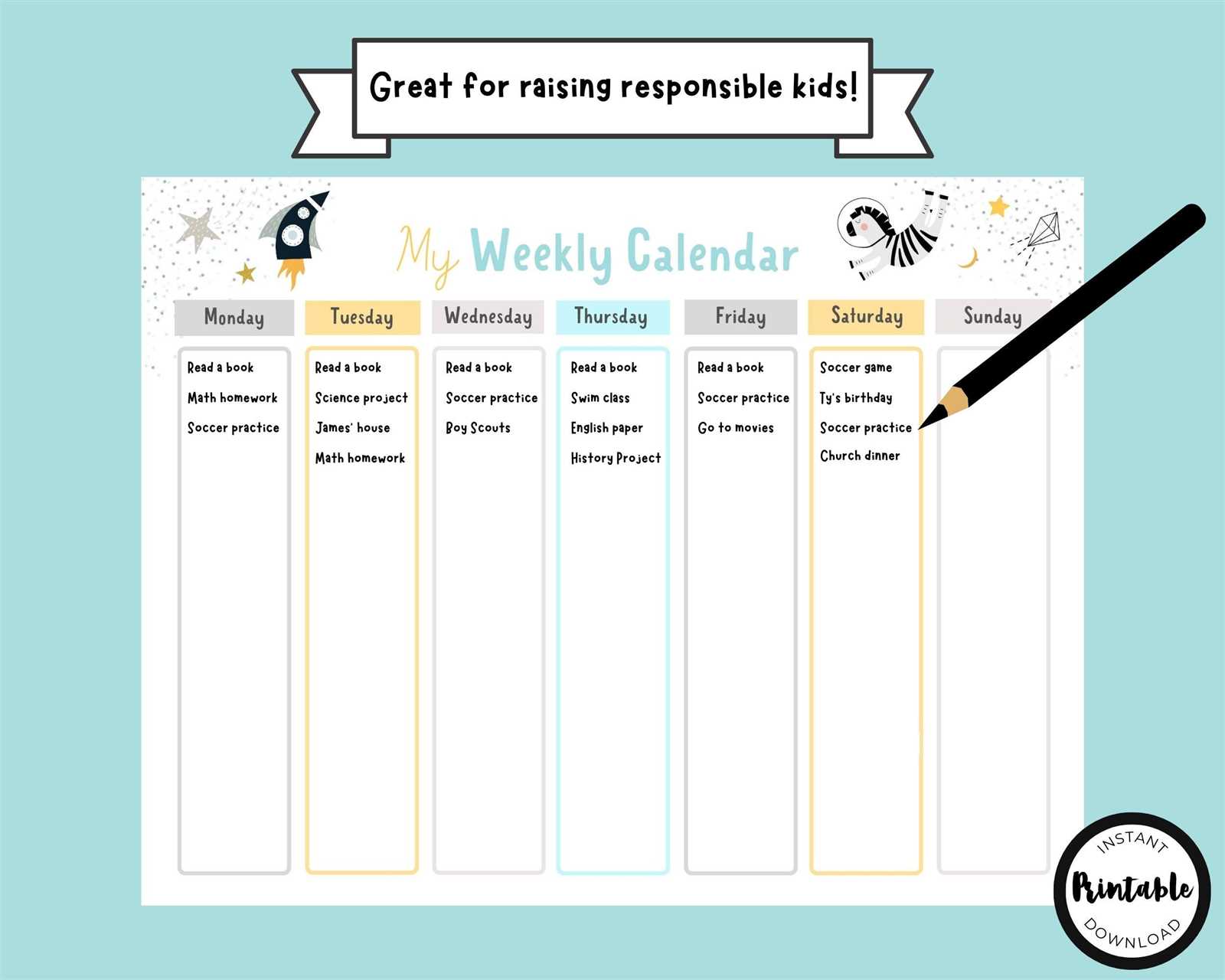 weekly calendar template free printable