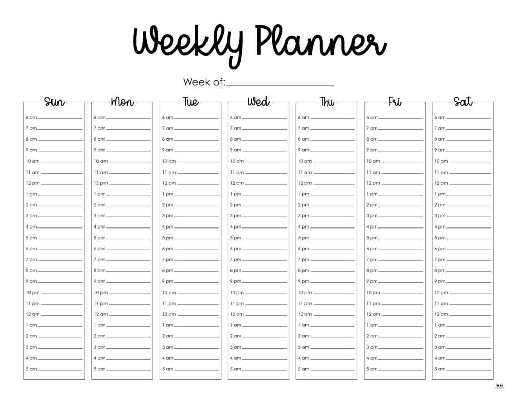 weekly calendar template printable free