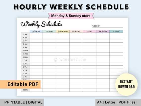 weekly calendar template with hours