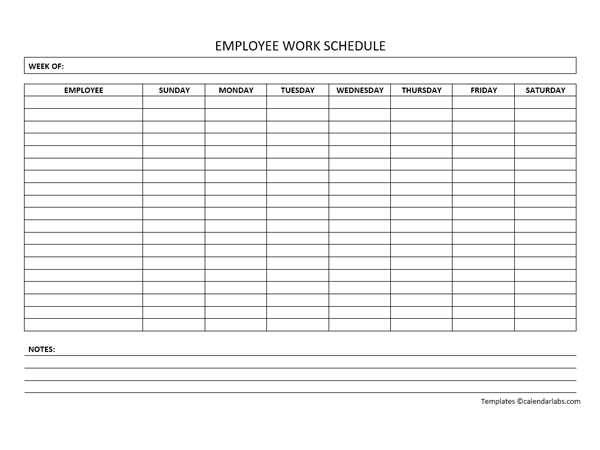 weekly employee calendar template