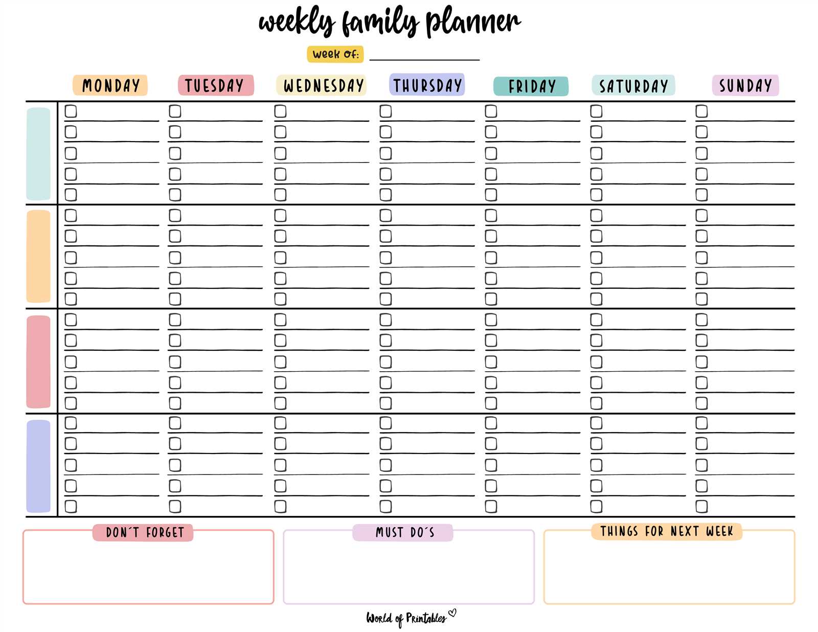 weekly family calendar template