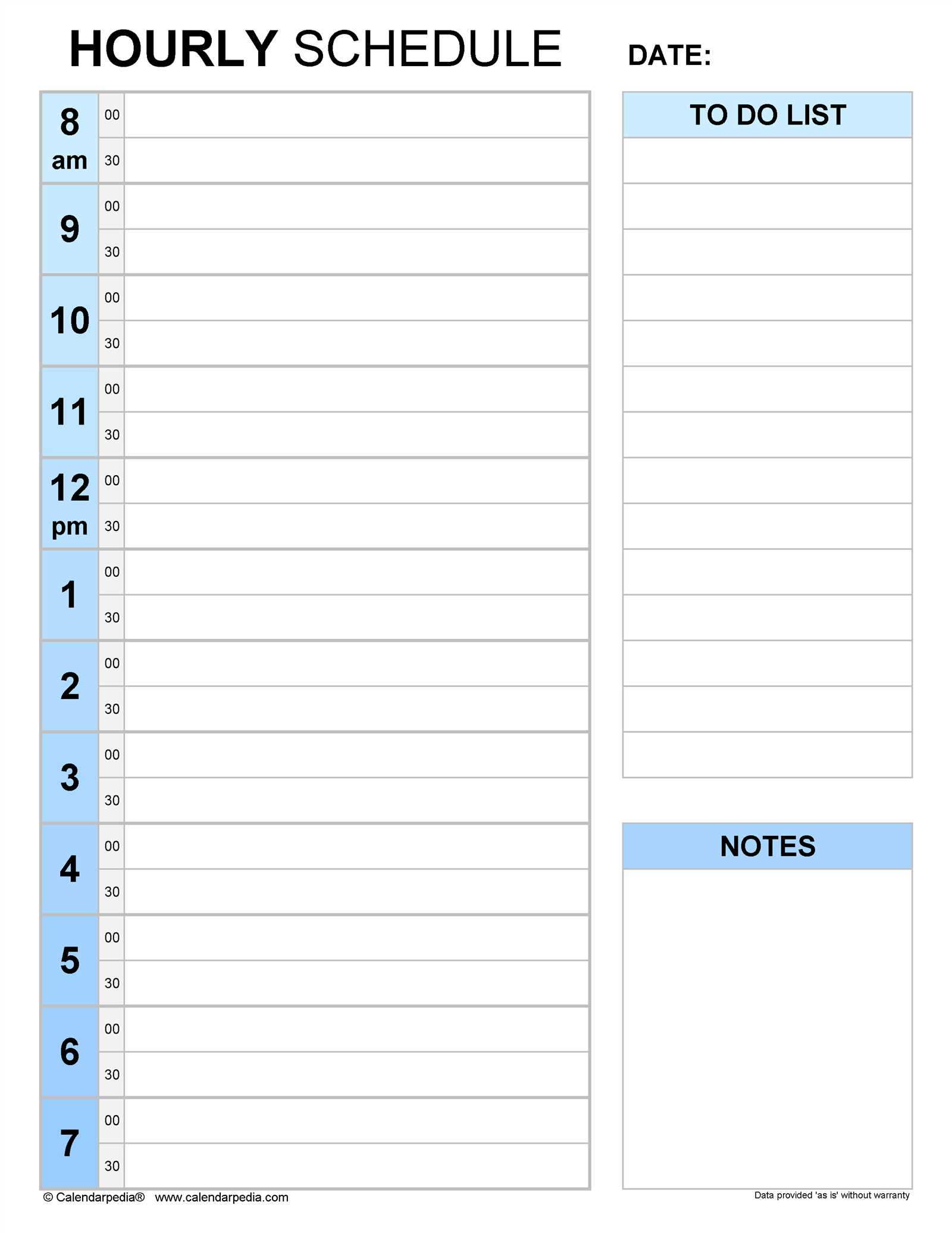 weekly hourly calendar template