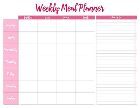 weekly meal planning calendar template